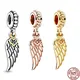 Rose Gold Plated Angel Wing And Heart Dangle Charm Beads Fit Original Pandora Bracelet Necklace 925