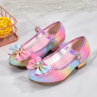 zapatos niña 23 Girl Shoes Leather Shoes Rainbow Shoes for Girls Sequins Female Shoes Princess Shoes