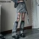 ReddaChic Acubi Mode Frauen Rock Set Mini Kurze Denim Rock Taille Cape Kette Gürtel Beinlinge Grunge