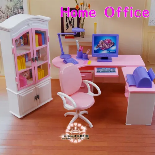 Home office computer schreibtisch kombination bücherregal puppe möbel für barbie puppe DIY