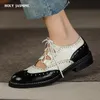 Frauen Aus Echtem Leder Oxford Schuhe Runde Kappe Schwarz Weiß Dame Spitze Up Brogues Faulenzer Casual Schuhe für Frauen Leder Schuhe 2021