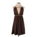 DKNY Casual Dress - Mini Halter Sleeveless: Brown Print Dresses - Women's Size P