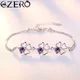 NEW Fine 925 Sterling Silver Purple Crystal Lucky Clover Bracelets for Women Fashion Party Wedding