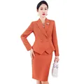 New Arrival Elegant Ladies Formal Skirt Suit Women Orange Blue Pink Long Sleeve Female Blazer Set