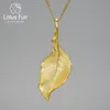 Lotus Spaß Vintage Luxus 18K Gold Elegante Herbst Lange Blätter Anhänger Halskette für Frauen 925