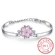 925 Sterling Silber Rosa Kristall Zirkonia Kirschblüte Blume Armbänder & Armreifen Für Frauen