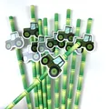 10pcs Farm Tractor Drinking Straws Green Bamboo Paper Straws Green Farm Vehicle Cars Straws