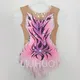 LIUHUO Rhythmic Gymnastics Leotards Girls Pink Print Sparkling Rhinestones Competition Performance