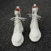 2021 Winter Neue Spitze-Up Ankle Stiefel für Frauen Starke Untere Runde Kappe Aus Echtem Leder Stiefel Schwarz Weiß Alle-spiel Plattform Schuhe