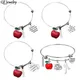 Charm Stainless Steel Bracelet Bangle With Heart Red Apple Pendant Thank You Teacher Bracelet For