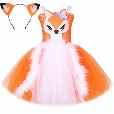 Orange Weiß Fuchs Tutu Kleid Kostüm für Mädchen Geburtstag Party Karneval Fancy Animal Dress Up Image