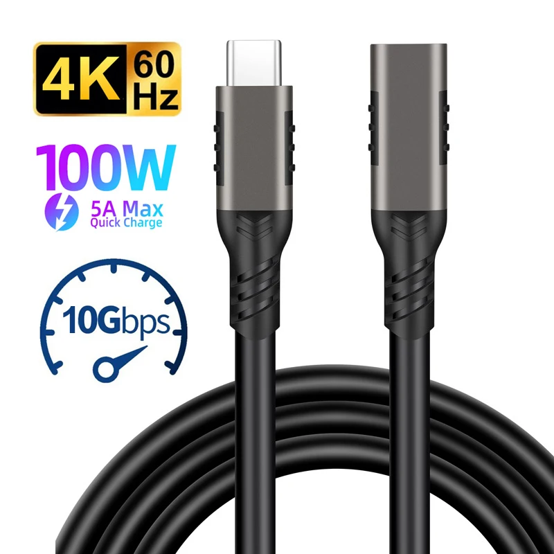 USB-C-Verlängerungskabel, Stecker auf Buchse, Typ C, USB 3.2 10 Gbit/s, 100 W, Schnelllade-Verlängerungskabel, USB-C für MacBook Pro, Samsung, Xiaomi Image
