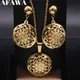 Flower of Life Stainless Steel Jewelry Set Women Hollow Gold Color Necklace Earrings Set Jewelry