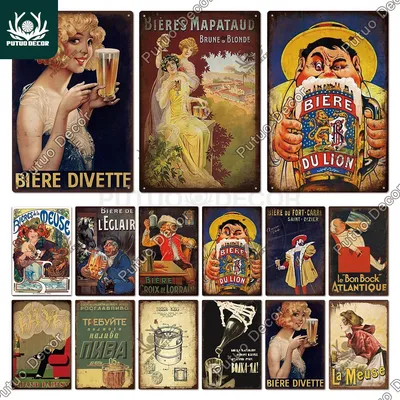 Putuo Dekor Französisch Bier Vintage Poster Zinn Zeichen Retro Plakette Metallplatten Wand kunst Image