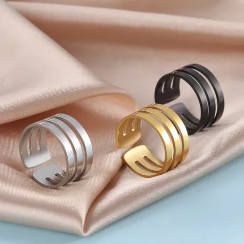 Ringe für Männer Edelstahl Doppels chicht hohl offener Ring einfacher runder Schnitt verstellbarer