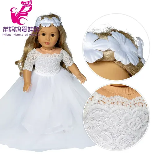45cm Mädchen Puppe Weiß Hochzeit Kleid mit Blume Fit für 18 Zoll Amerikanischen Puppe Braut Kleid