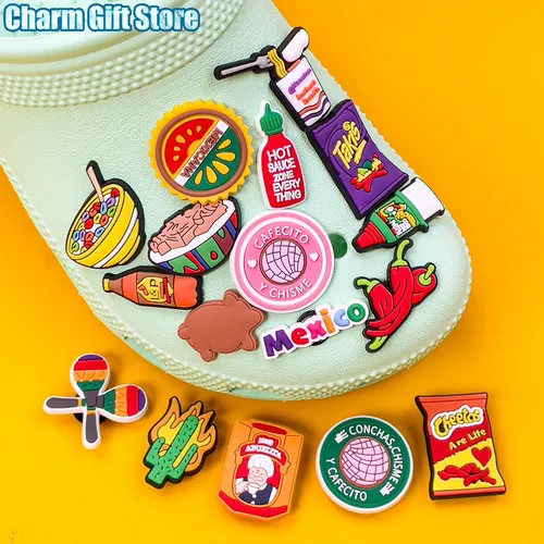 1 stücke Mexiko-Stil PVC-Sandale Charms Cheetos Takis Schuh Charms für Turnschuhe Kaktus Pin Brot