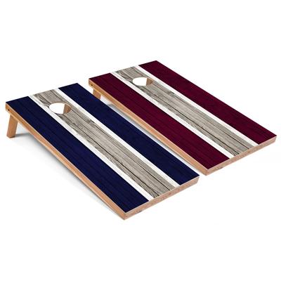 Navy and Maroon Striped Outdoor Cornhole Set