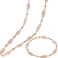 1 Set 6mm Women Necklace Chain 585 Rose Gold Color Plant Oval Bead Bracelet Set Jewelry