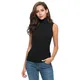 Womens Tank Top Turtleneck Neck Sleeveless Shirt Black Women Fitness Vest Women Stand Collar Elegant