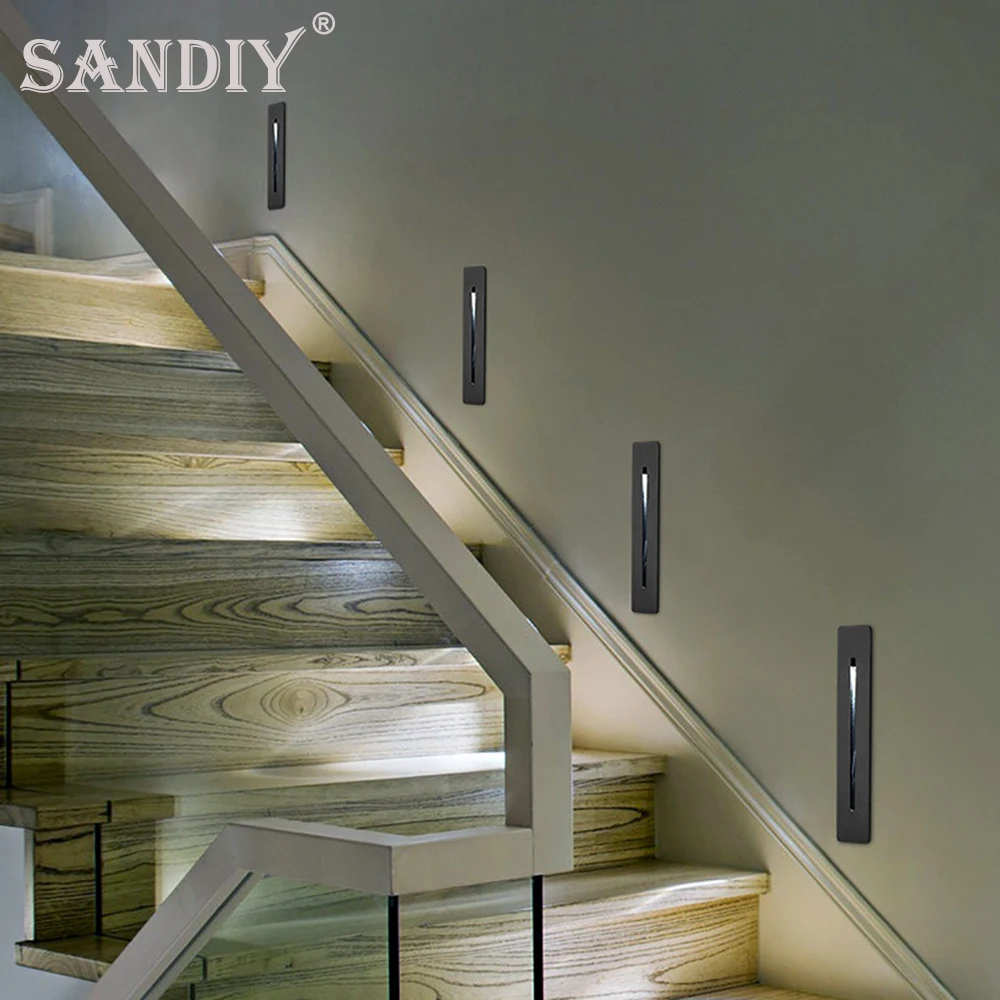 SANDIY Wandlampe eingebettete Treppe Led Licht Nachtlichter für Haus Renovierung Step&Staircase Foyer Balkon Kinderzimmer Fußlicht Home Ladder Lighting mit Mount Box 110V/220V