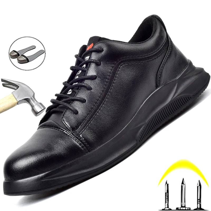 Leather Safety Shoes Men Steel Toe Shoes Anti-Smash Anti-Puncture Work Shoes Waterproof Men Shoes Anti-Scalding Industrial Shoes