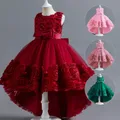 Neue Prinzessin Mädchen Stickerei Blume Hinter Kleid Kinder Kinder Elegante Hochzeit Vestidos Kinder