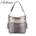 100% echtem Leder frauen Sholder Handtaschen Shiny Geprägte Lady Wildleder Rindsleder Echt Leder