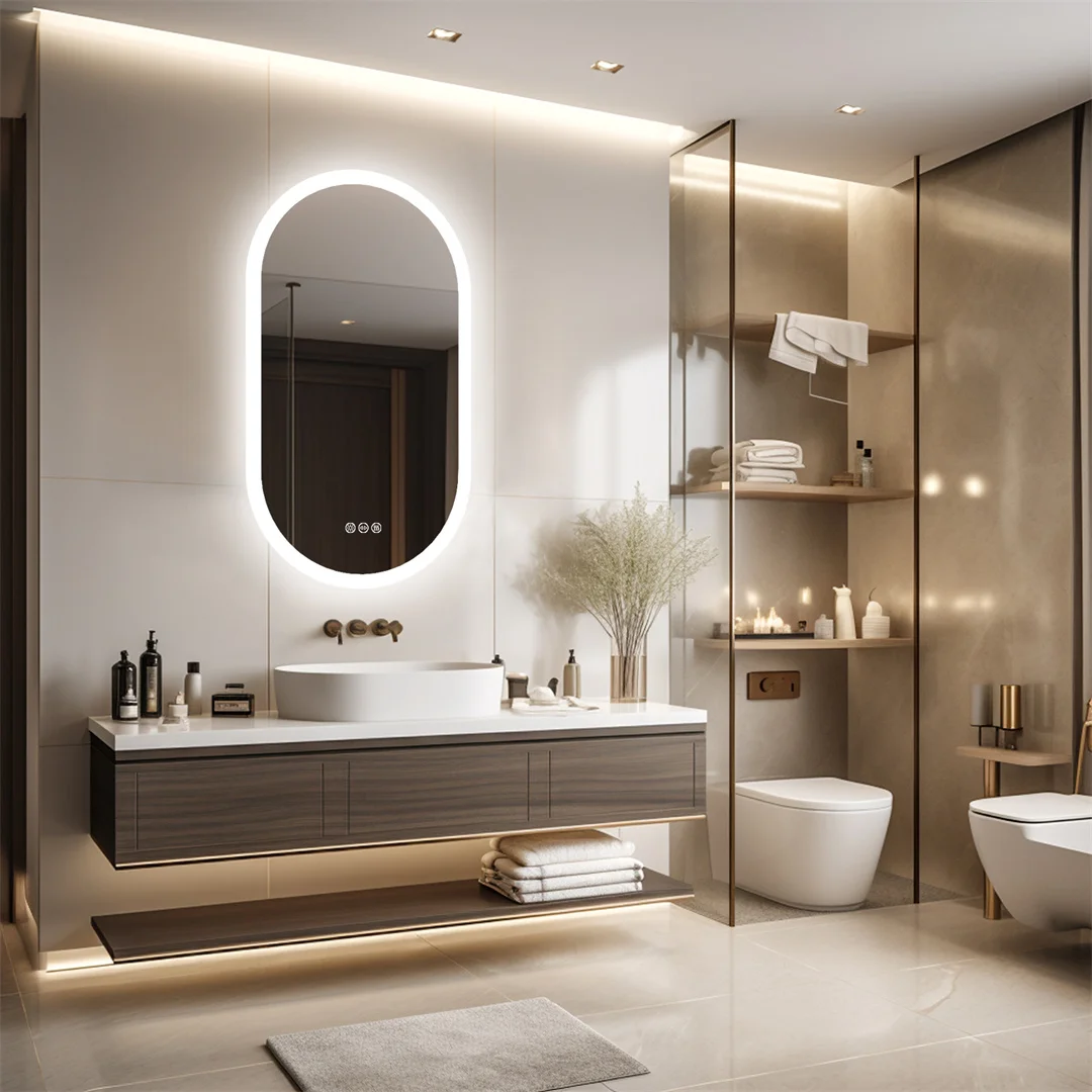LUVODI Beleuchteter Badezimmerspiegel mit Hintergrundbeleuchtung, LED-Schlafzimmer-Kosmetikspiegel, Salonspiegel mit Touch-Sensor, dimmbar, beschlagfrei, IP44