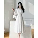 Spitze lange Ärmel weiße Midi-Kleider für Frauen neue Herbst Französisch elegante Mode Abend