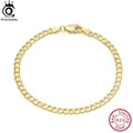 ORSA JEWELS 925 Sterling Silver 3mm Cuban Link Curb Chain Bracelet 18K Gold Italian Cuban Bracelet