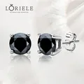 LORIELE Black Moissanite Stud Earrings for Men Women D Color 6.5mm Solitaire Diamond Earrings Solid