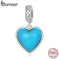 Bamoer Blue Love Turquoise Pendant Genuine 925 Sterling Silver Heart Charm for Silver Bracelet &