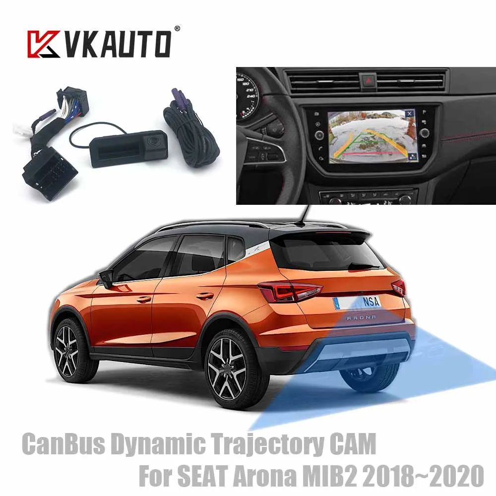 VKAUTO Canbus Dynamische Flugbahn-Autokamera für SEAT Arona 2017 2018 2019 2020, Parkplatz-Rückfahrkamera, funktioniert mit MIB STD2-Einheit Image