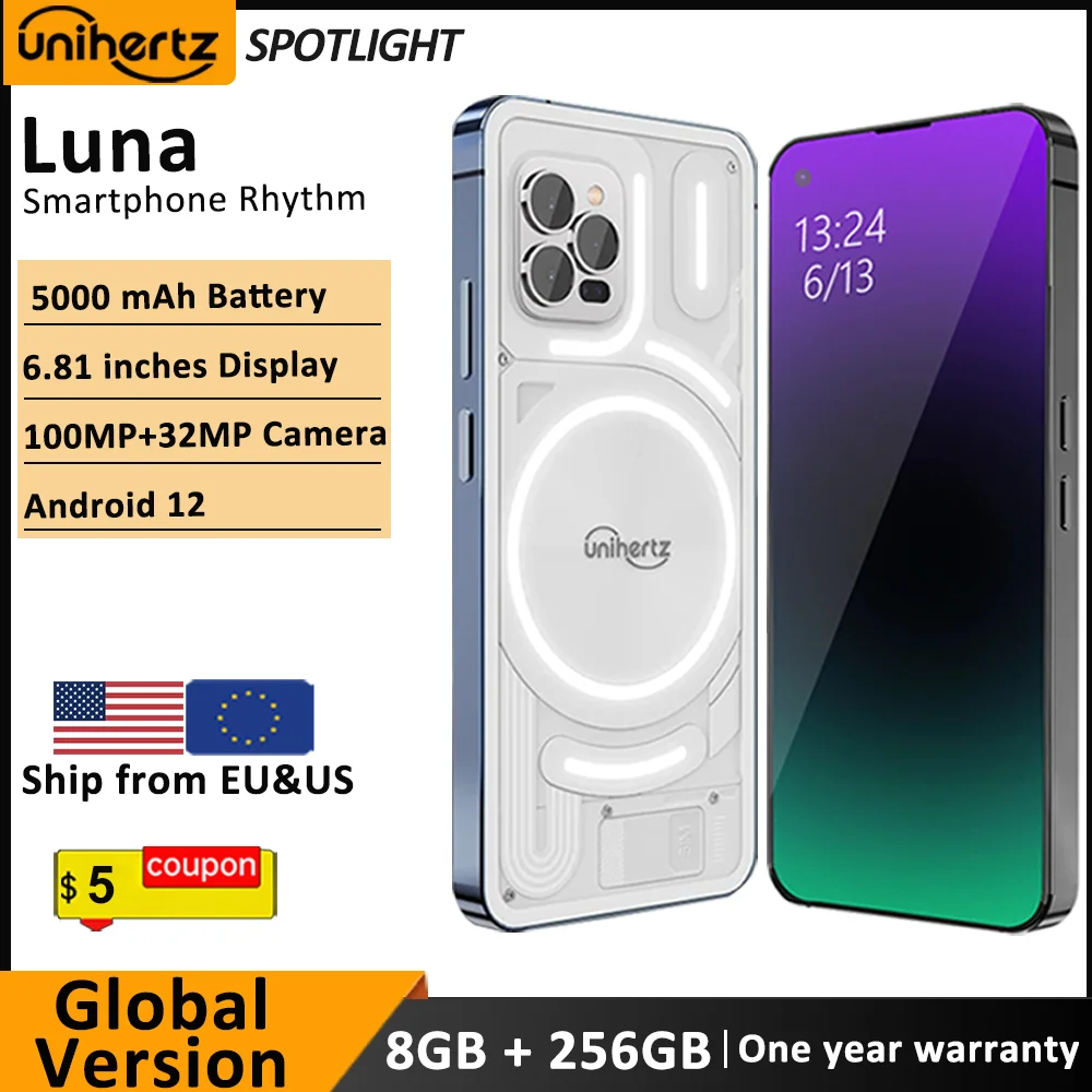Unihertz Luna Smartphone Rhythm Ambient LED strip Music Phone 8GB RAM 256GB ROM 108MP G99 Mobile Phone Night Vision Cellphone