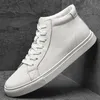 Echtes Leder Weiße High Top Sneakers Herren Skate Schuhe Skateboard Schuhe Schwarz Große Größe 48, 49, Herbst Winter Plüsch