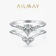 Ailmay Genuine 925 Sterling Silver Luxury Emerald Cut Sparkling CZ Two Piece Set Finger Ring For