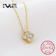 French Bling Four Leaf Clover pendant Necklace 925 Sterling Silver 14k Gold plated CZ Clavicle Chain