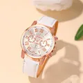 Neue klassische Damen uhren Leder armband weiße Farbe runde Armbanduhr für weibliche Armbanduhr