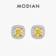 MODIAN Yellow Sparkling Cubic Zirconia Platinum Plated Stud Earrings 925 Sterling Silver Earrings