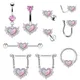 Pink Navel Belly Button Rings Women Opal Heart Nose Clip Lip Labret Piercing Helix Screw Earring