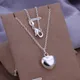 Silver Plated Pendant Necklaces For Women Heart Shap Silver Color Necklace Pendant Wedding Jewelry