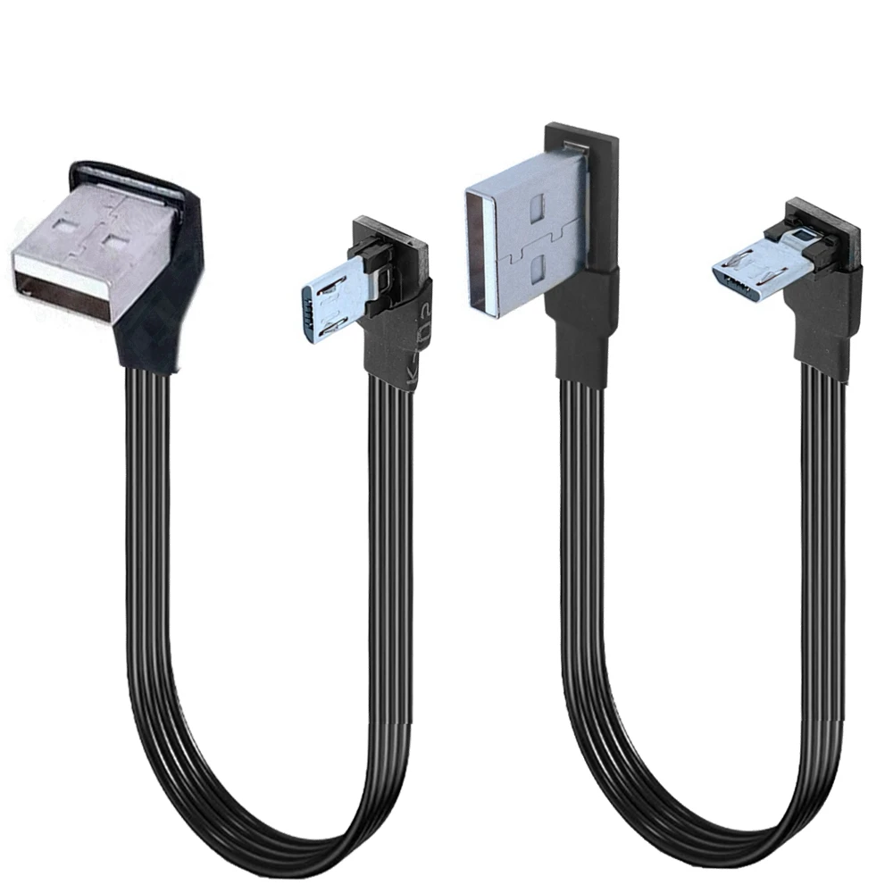 Superflach, flexibel, gerade nach oben und unten links, rechts abgewinkelt 90 ° Datenladekabel mit Micro-USB-Stecker auf USB-Stecker Image