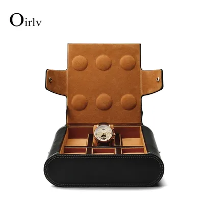 Oirlv Schwarz 6 Grids PU Leder Uhr Storage Box mit Samt Uhr Veranstalter Fall Schmuck Display Box