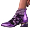 Neue Stiefeletten frauen Schuhe Leder Stiefel Stickerei Ethnische Böhmen Zipper Frühling Herbst
