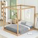 Queen Size Wooden Canopy Platform Bed w/ Support Legs Upholstered Bed