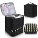 30 Grids Nail Organizer Black/Pink Double Layer Manicure Bag with Handle PU Nylon Makeup Bag