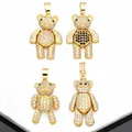 OCESRIO Trendy Big Crystal Moveable Teddy Bear Pendant for Necklace Copper Gold Plated Jewelry