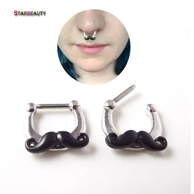 1 stück Einzigartige Schwarz Schnurrbart Hoop Nase Ring Stud clicker 16g Piercing Septum clicker