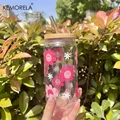 470ML Pink Smiling Flower Theme Beverage Glass 1/2/4PCS Ins Heat-resistant Large-capacity Milk Tea